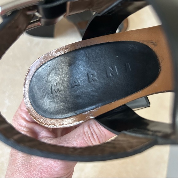 $895~MARNI~Black Leather Slingback Block Heel Gladiator Open Toe Sandals~36/6 - Picture 10 of 11